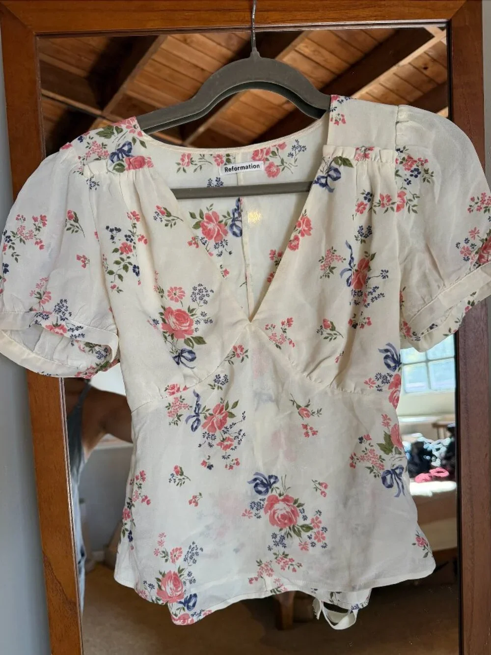 Reformation Floral Tie Back Blouse | Medium